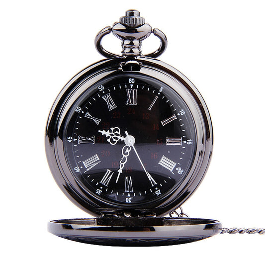 Vintage Roman Numerals Quartz Pocket Watch with Chain