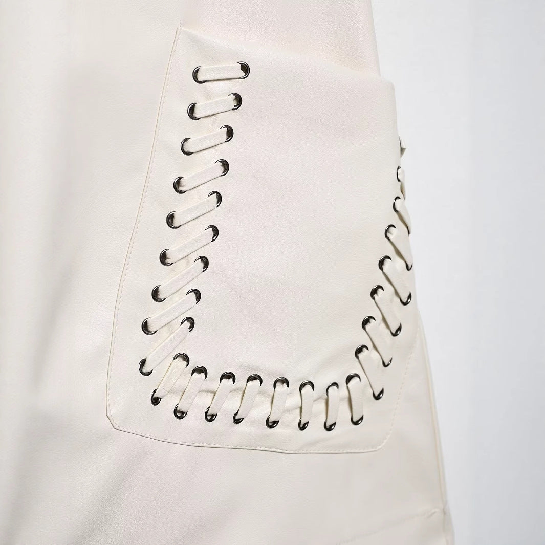 High-Waisted Pocket White Midi Skirt for Women