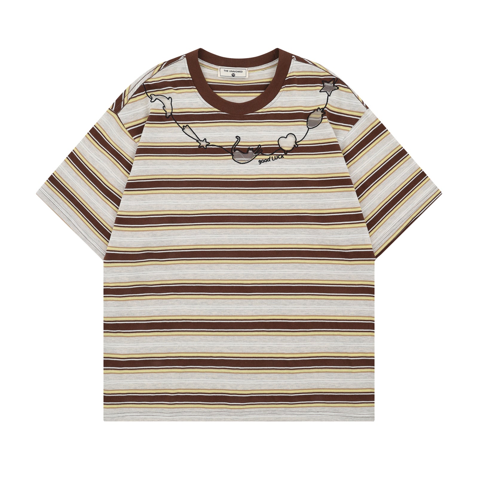 Retro Stripe Cat Embroidery T-Shirt