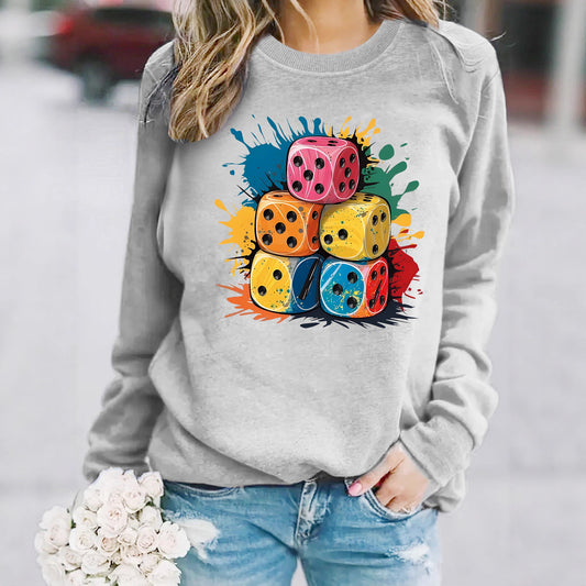 Splash Pattern Printed Stacking Block Hoodie with Round Neck