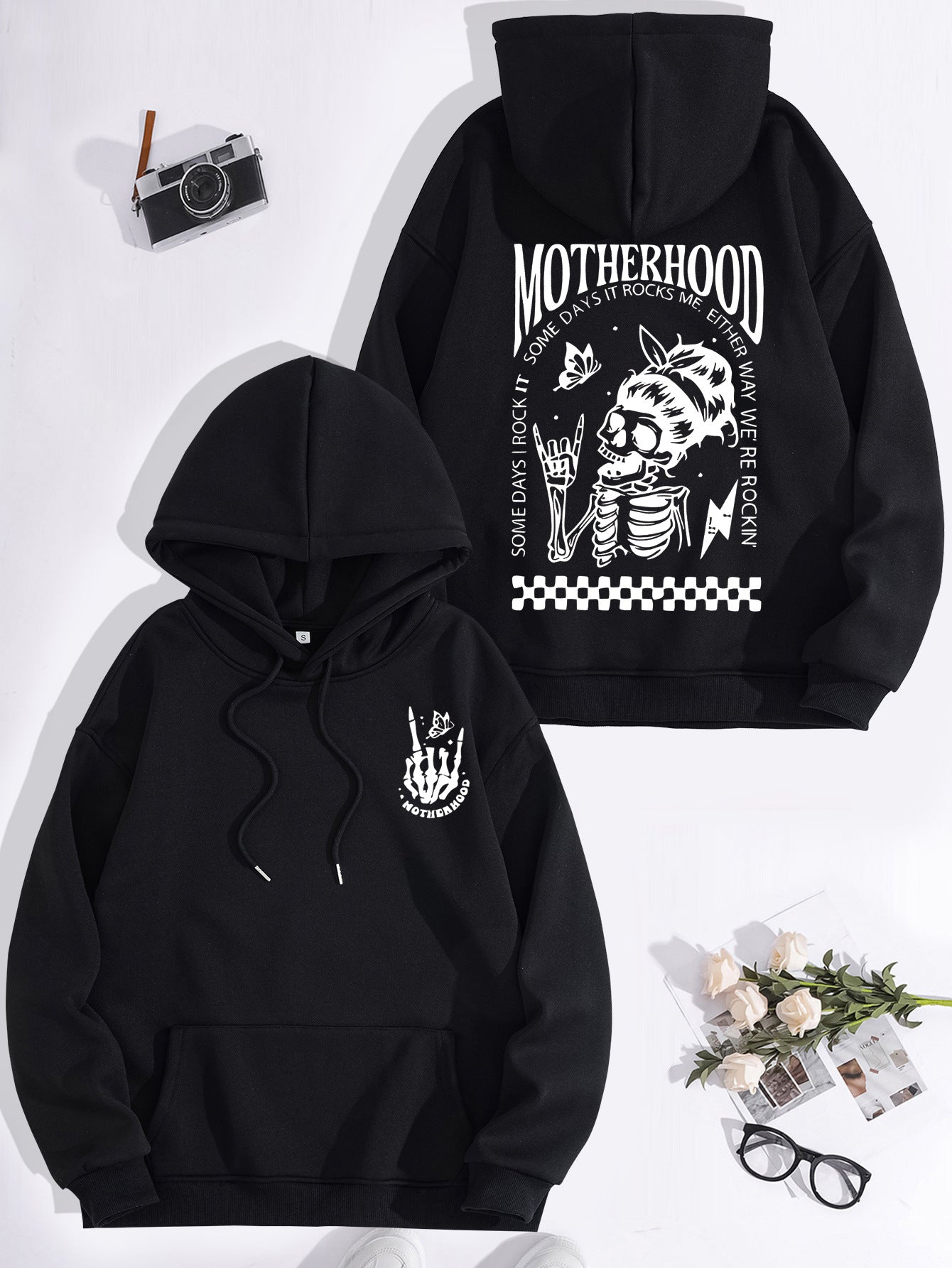Printed Hoodie with Mother-Themed Pattern