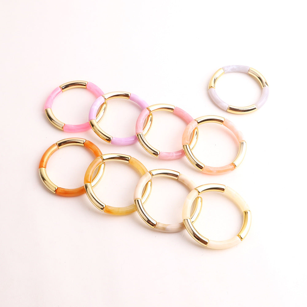 Harajuku Style Double Color Tube Bead Elastic Bracelet
