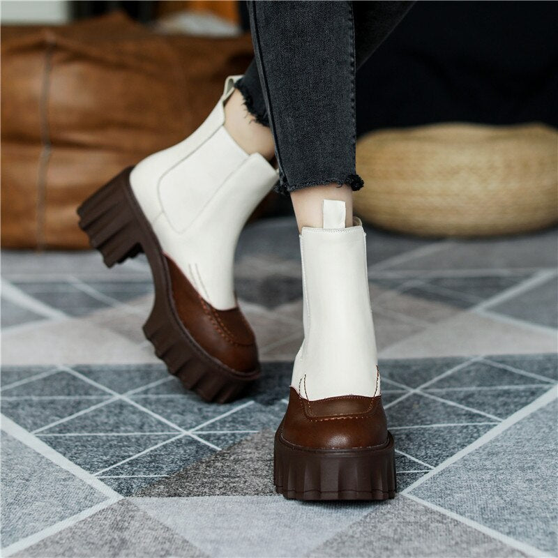 Harajuku Style Women Thick Heels Ankle Boots