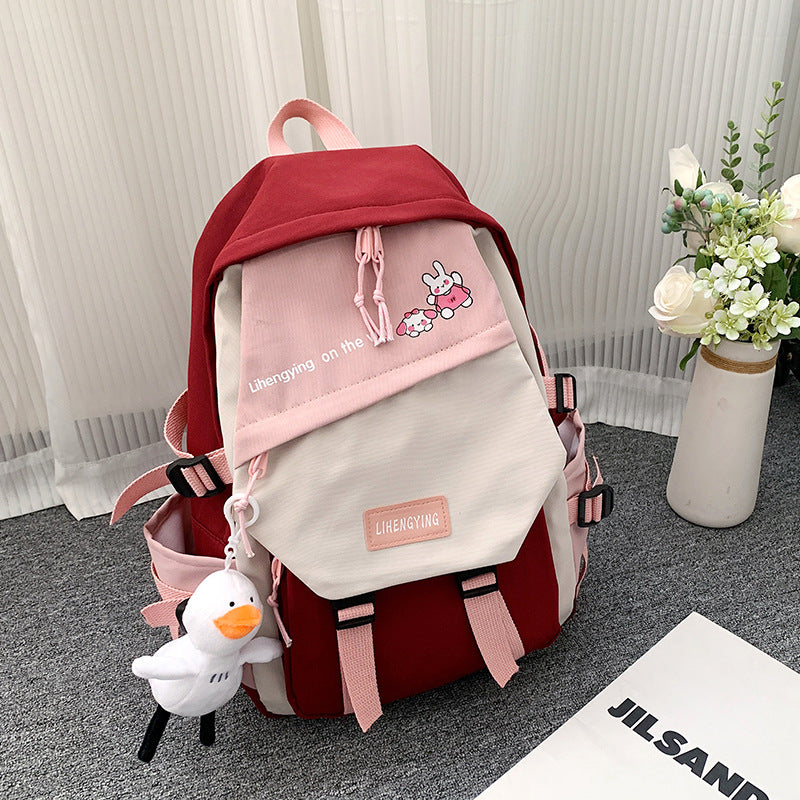 Harajuku Style Canvas Contrast Color Schoolbag for Girls