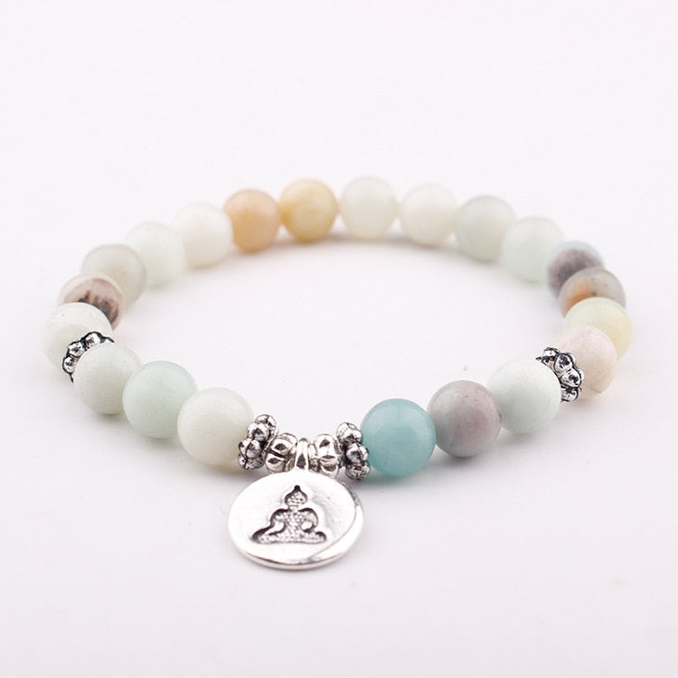 Namaste Lotus Bracelet - Natural Amazonite Healing Mala