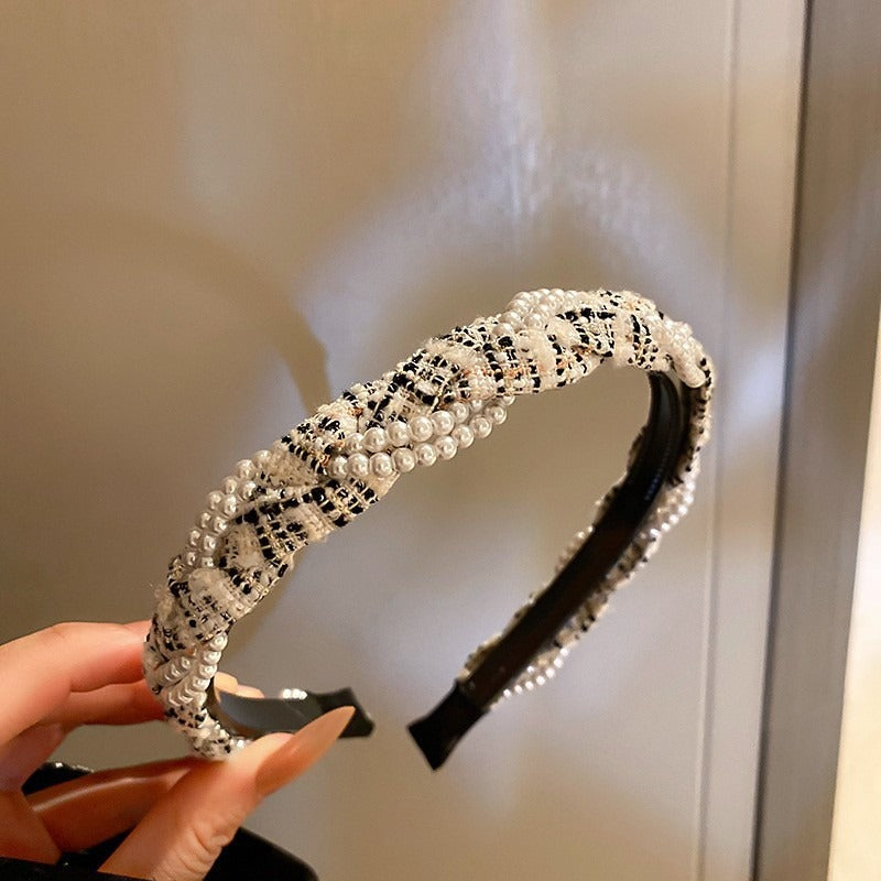 Black And White Plaid Woven Headband
