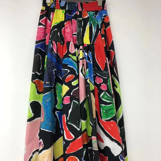 Playful Colorful Print Midi Skirt for Women