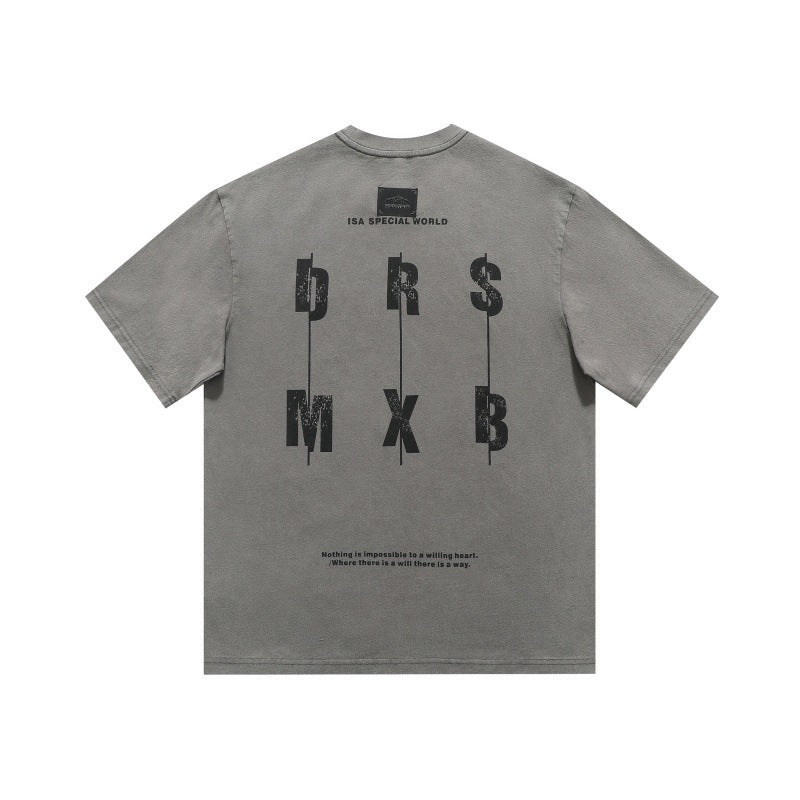 Vintage Letter Print Loose Fit Round Neck Shirt