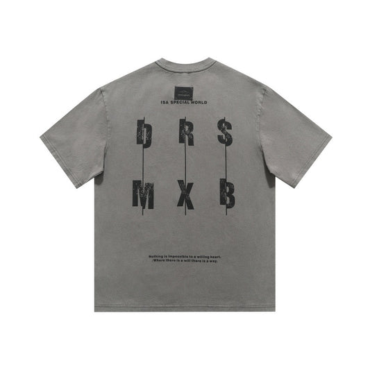 Vintage Letter Print Loose Fit Round Neck Shirt