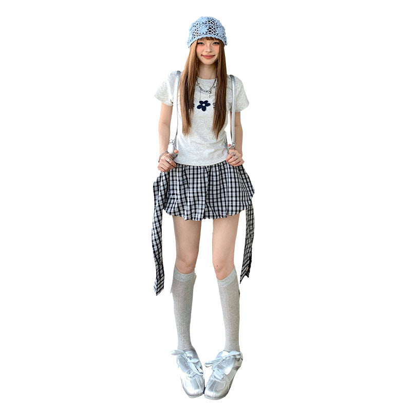 Plaid Bubble Skirt Women's Short Pleated Skirt with Puffy Design