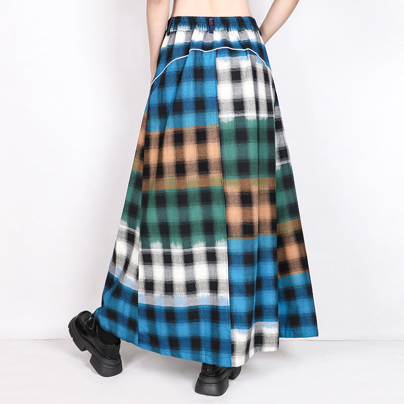 Retro Plaid High Waisted Denim Skirt - Harajuku Style