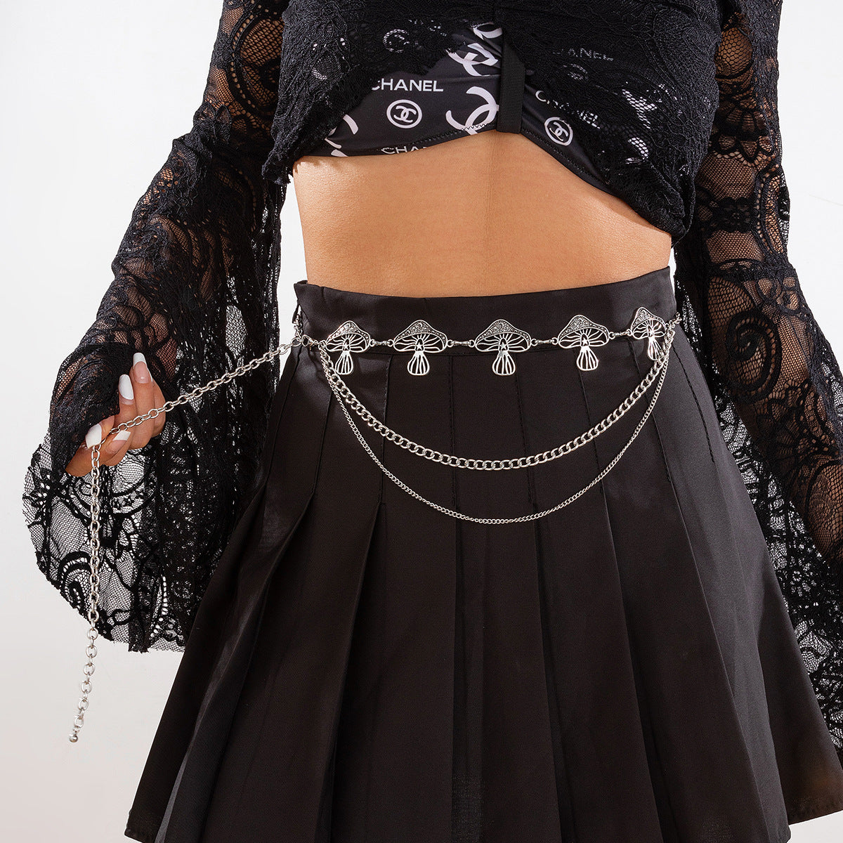 Gothic Spider Web Waist Chain with Sunflower Detail