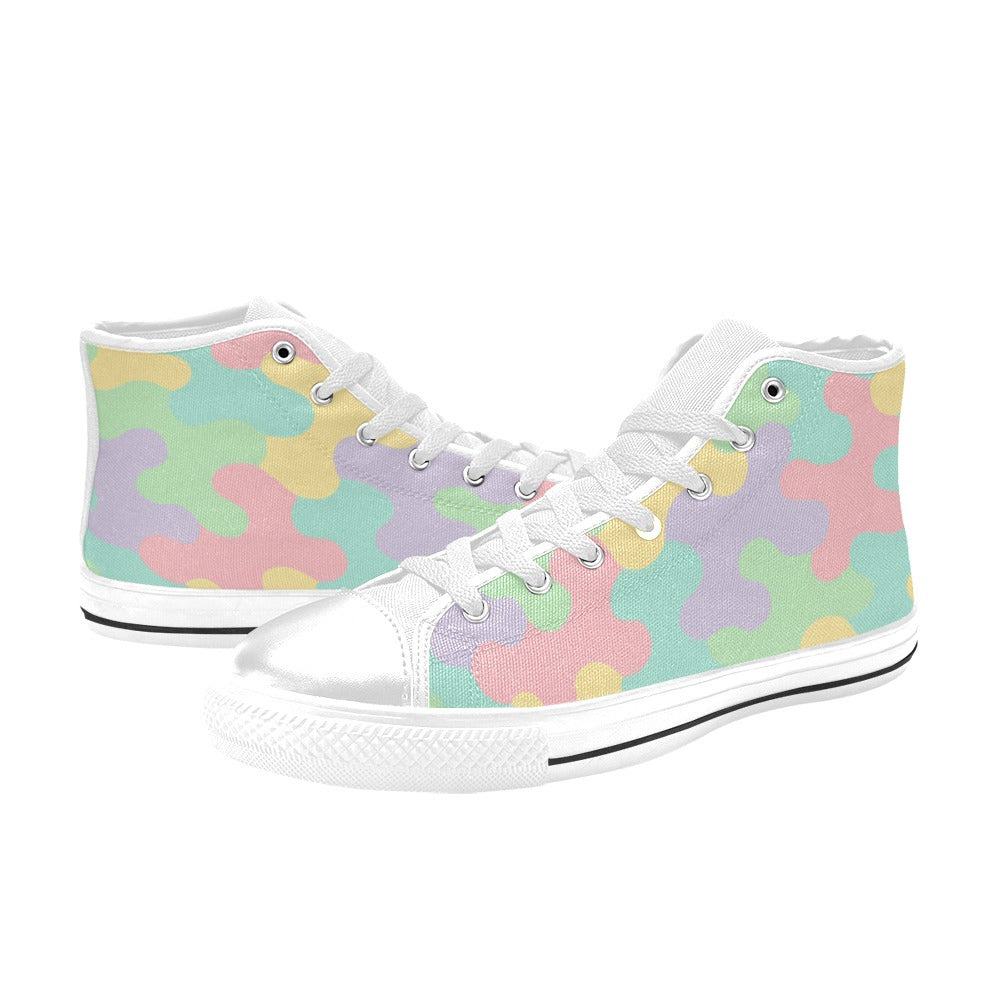 Harajuku Pastel Rainbow Camo High Top Canvas Men's Shoes