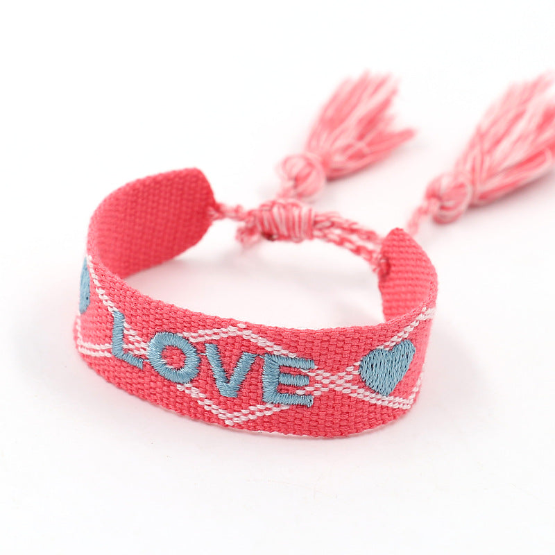 Embroidered Logo Woven Tassel Couple Wrist Strap Bracelets