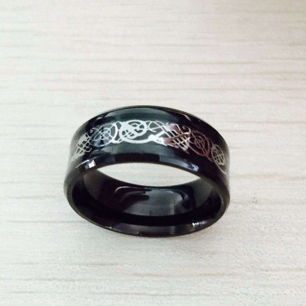 Black 316L Stainless Steel Wedding Band with Blue Carbon Fiber