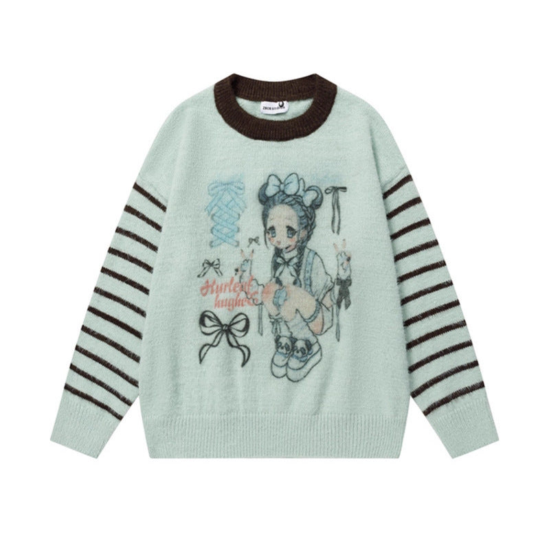 Color-block Striped Sweater Women Loose Lazy Fit Pullover Knitwear