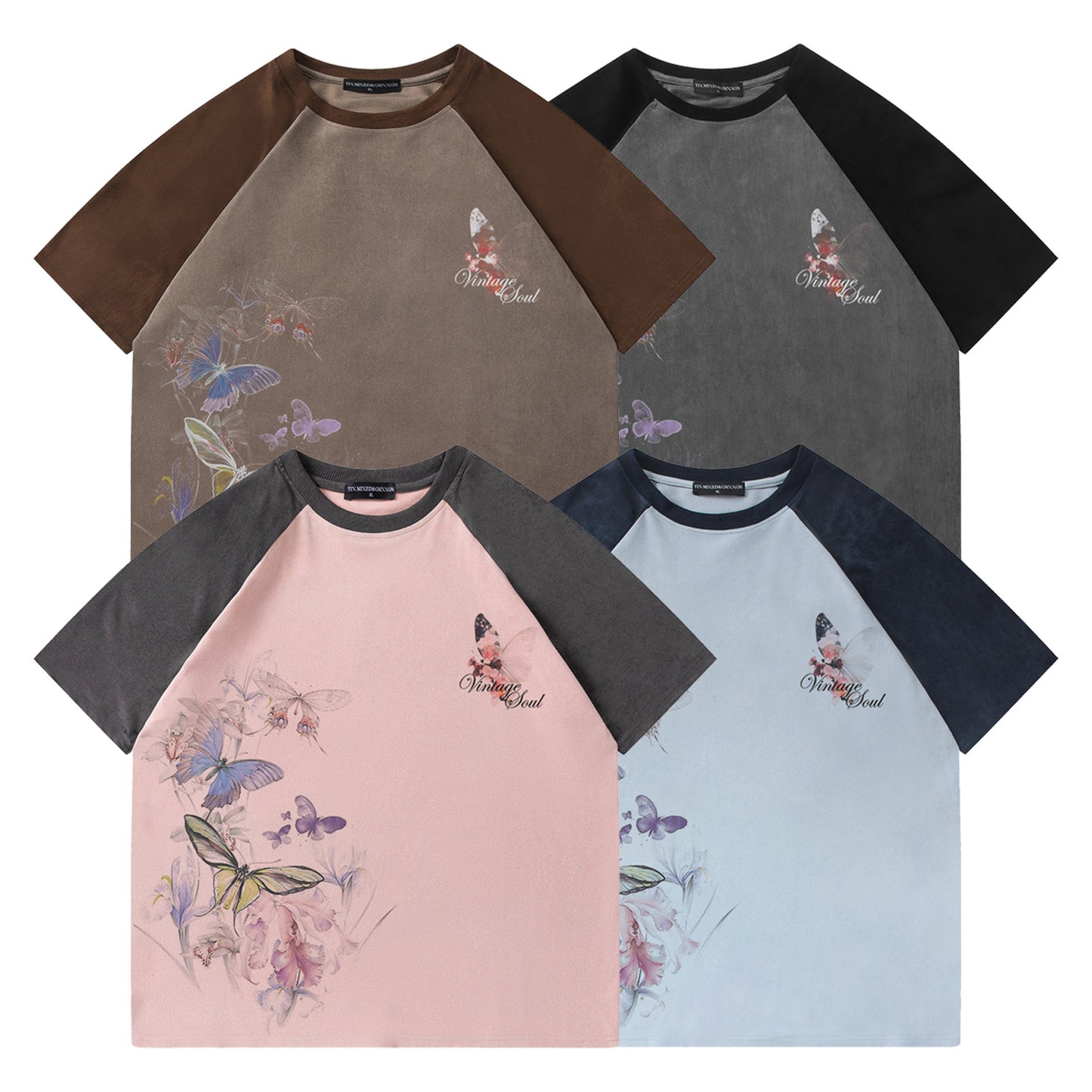 Ink Butterfly Print Short Sleeved Shirt — Harajuku-style Loose Fit Cotton Blend Tee