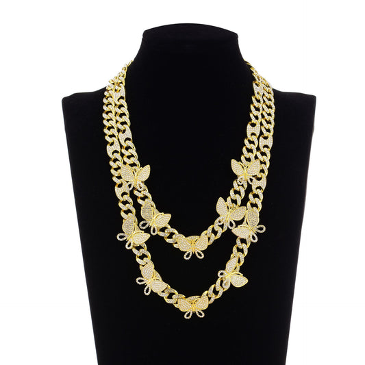 Gold Box Buckle Butterfly Necklace - Harajuku Style
