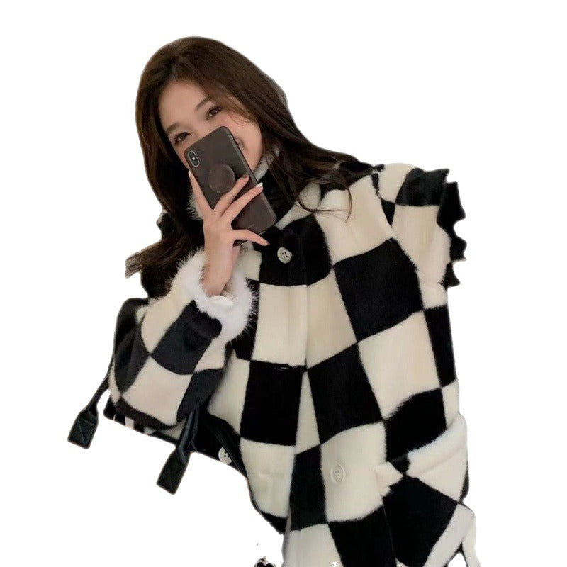 Plaid Harajuku Long Jacket for Women - Elegant Double Breasted