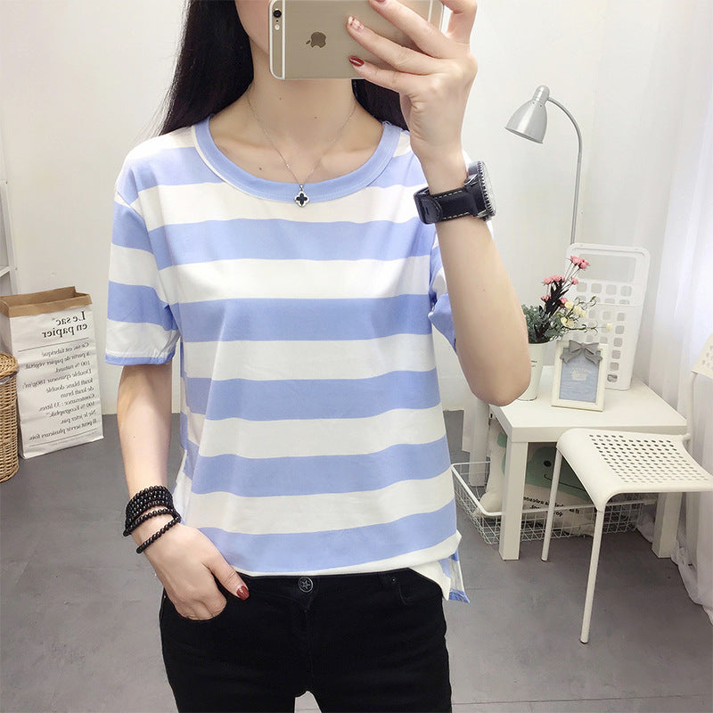 Oversized Striped Crewneck T-Shirt with Side Slit