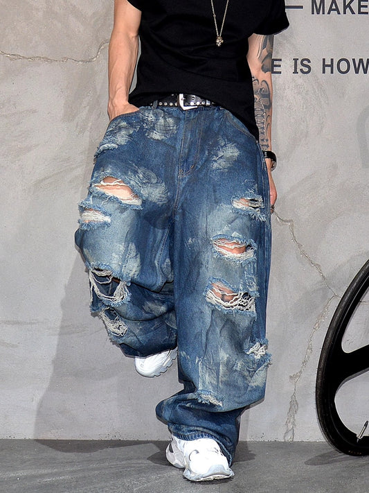 Retro Distressed Wide Leg Loose Jeans for Harajuku Style