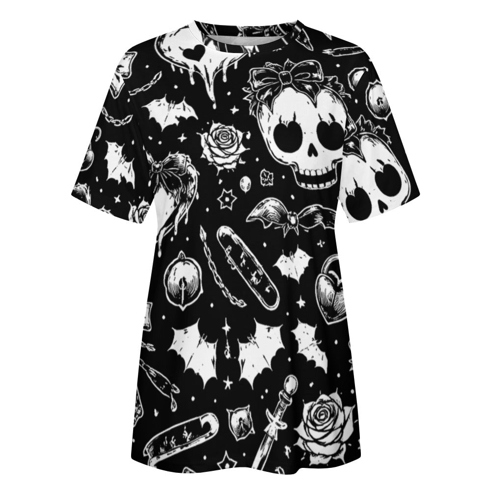 Skulls Goth Pattern Women's 100% Cotton T-Shirt