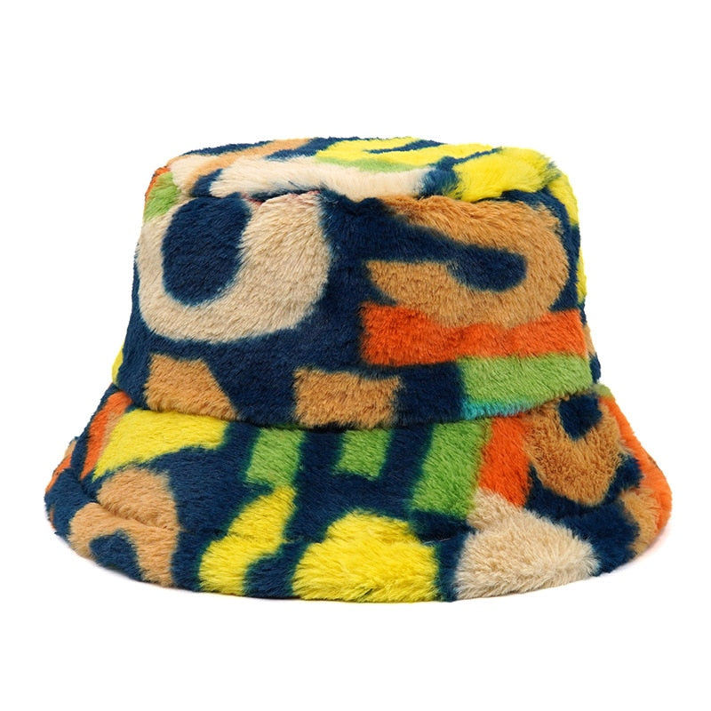 Camouflage Faux Fur Bucket Hat - Warm & Stylish Fisherman Hat