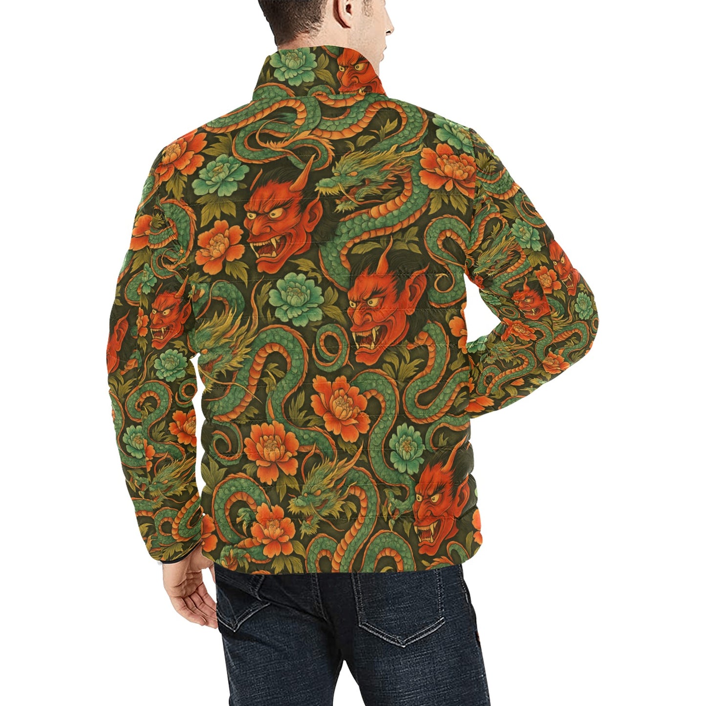 Red Dragon Devil Pattern Men's Lightweight Bomber Jacket