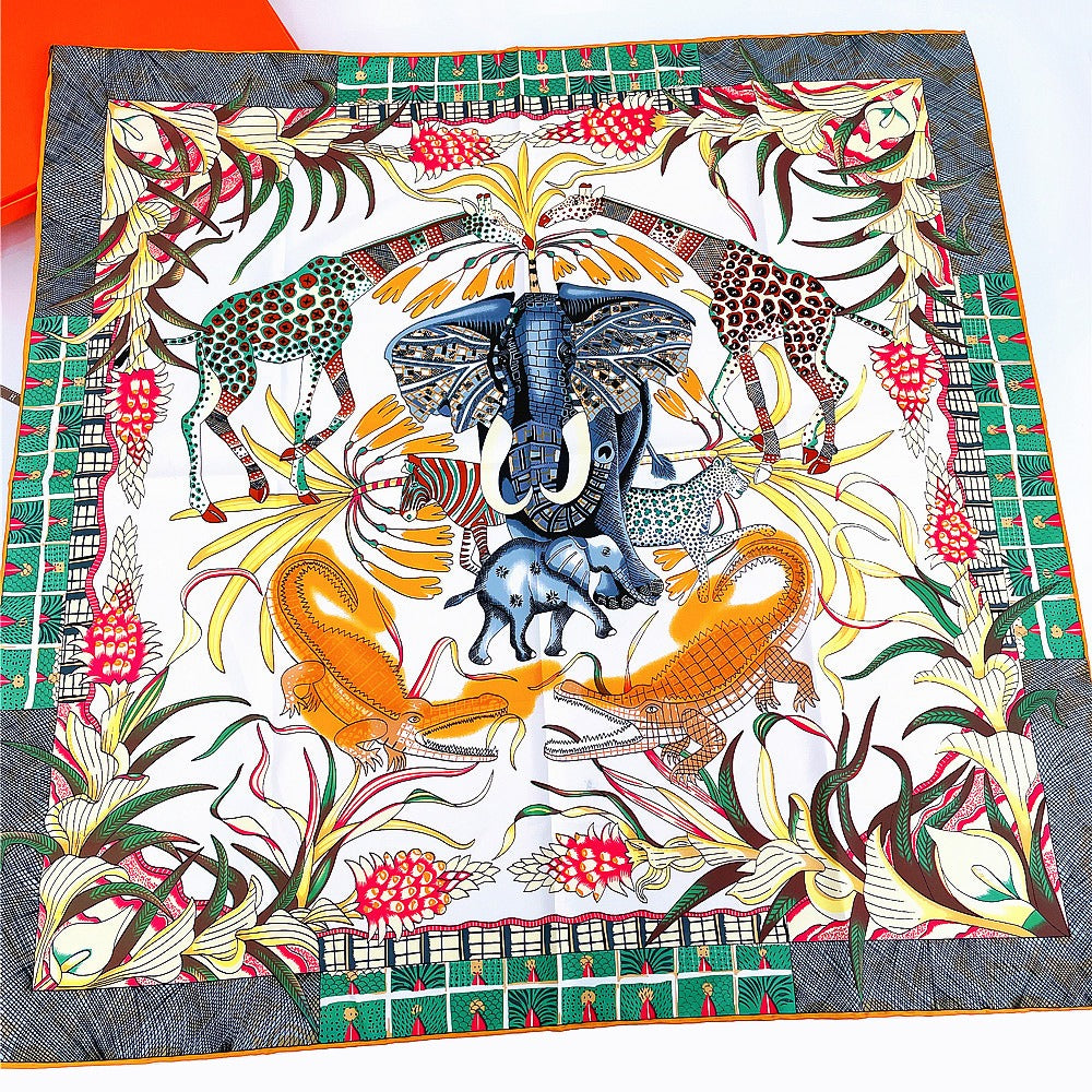 90cm Handmade Elephant Giraffe Pattern Scarf - Harajuku Style