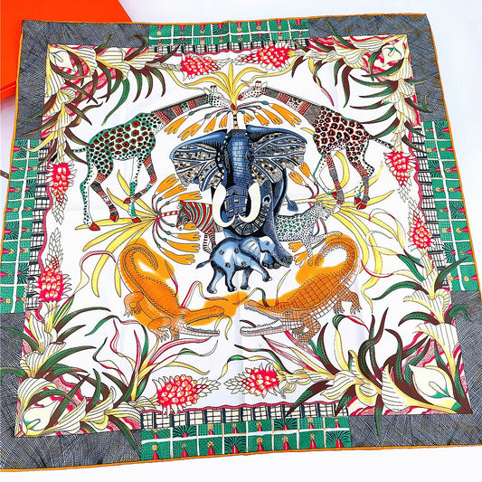 90cm Handmade Elephant Giraffe Pattern Scarf - Harajuku Style