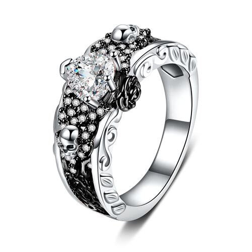 Gothic Skull Ring with CZ Crystal - Harajuku Style