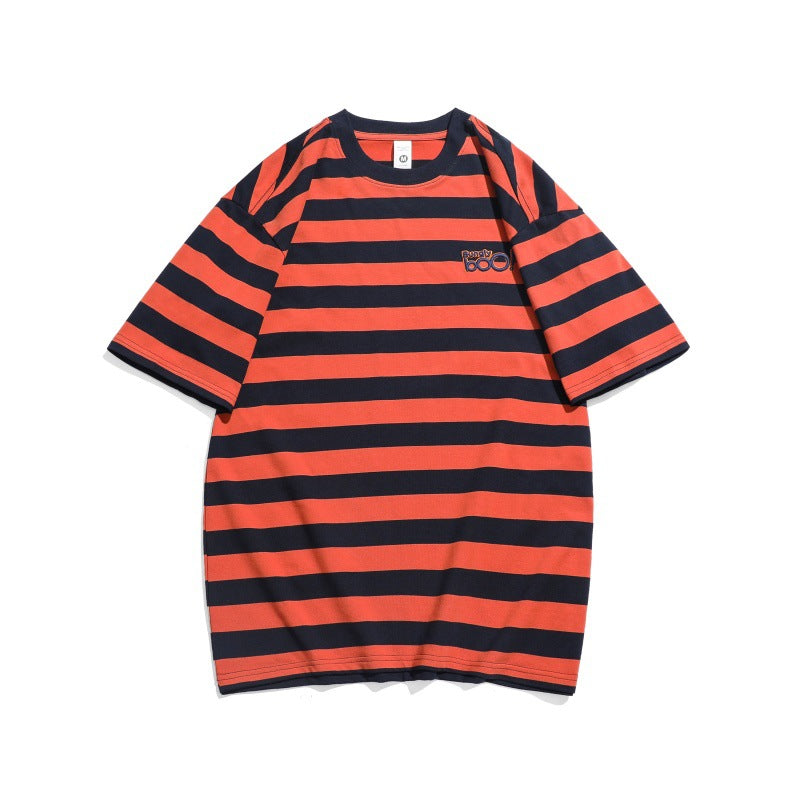 Harajuku Style Embroidered Striped T-Shirt