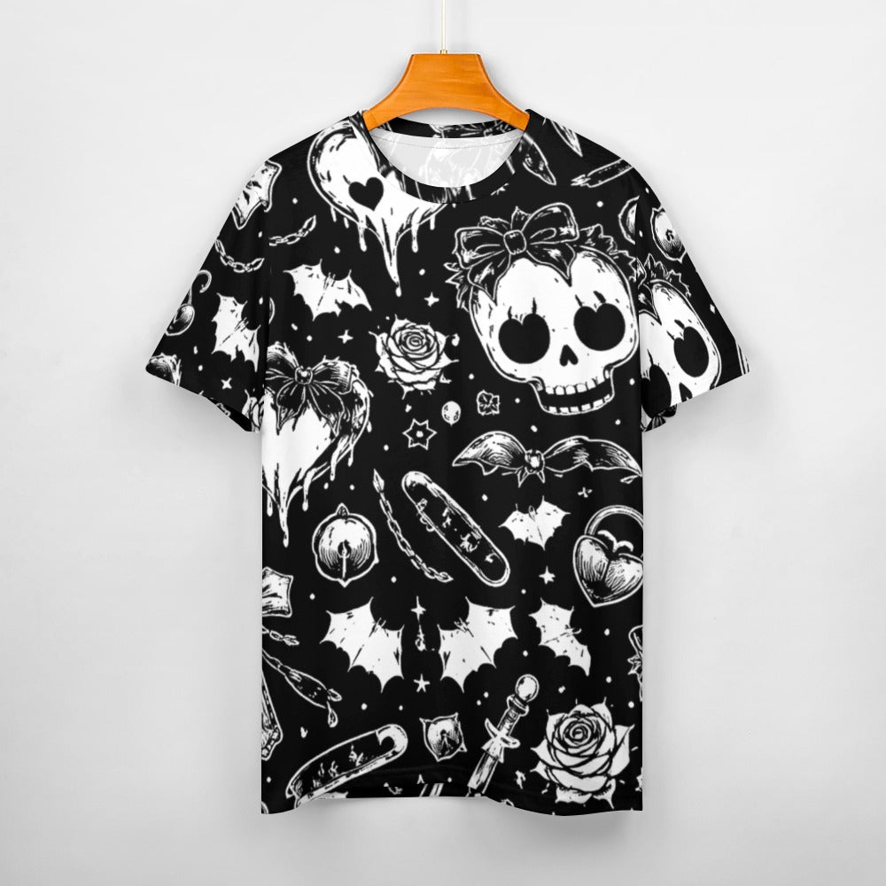 Skulls Goth Pattern Women's 100% Cotton T-Shirt