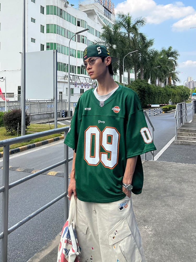 Harajuku V-Neck Digital Print Baseball Jersey