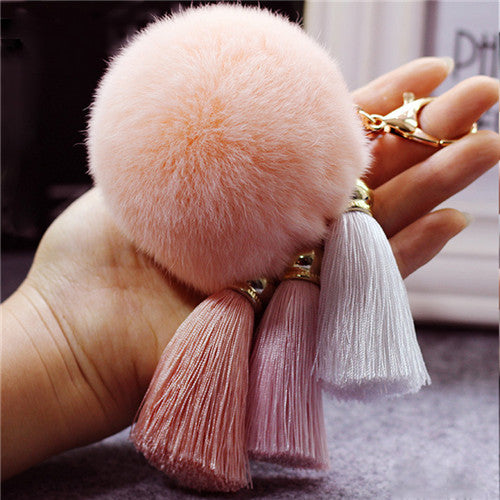 Faux Rabbit Fur Hair Ball Pompom Charm Keychain