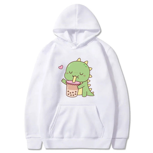 Cartoon Dinosaur Cute Pattern Printed Hooded Sweatshirt Unisex Long Sleeve Casual Jacket Top