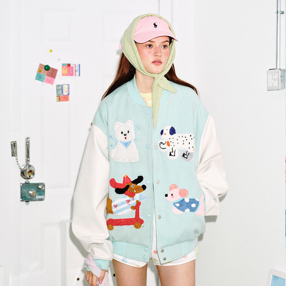 Cute Dogs Pattern Varsity Jacket