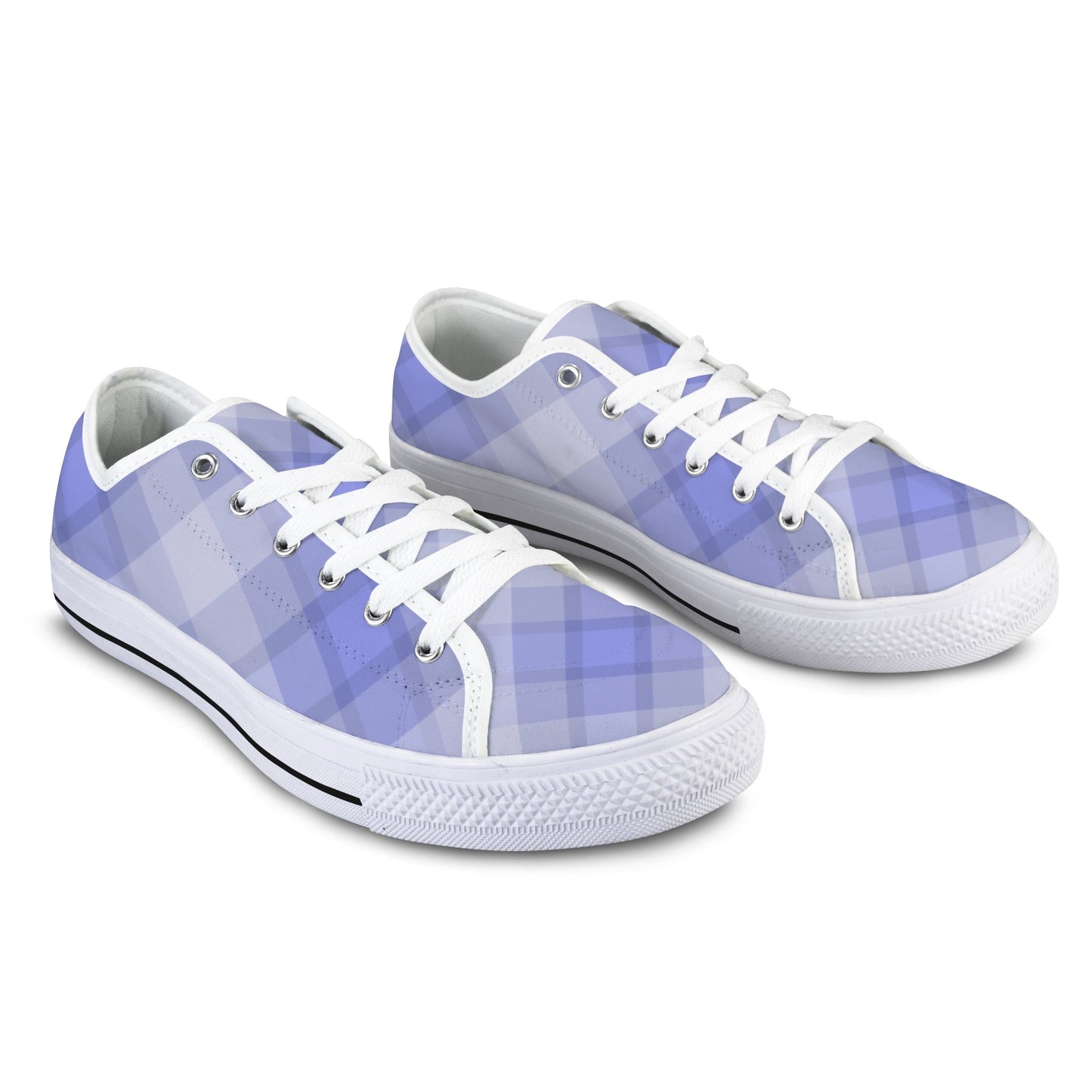 Light Blue Plaid Low Top Women's Shoes