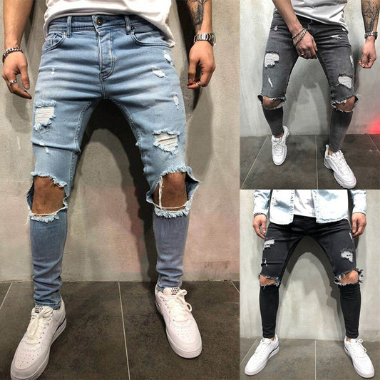 Harajuku Style Ripped Slim Fit Jeans for Men