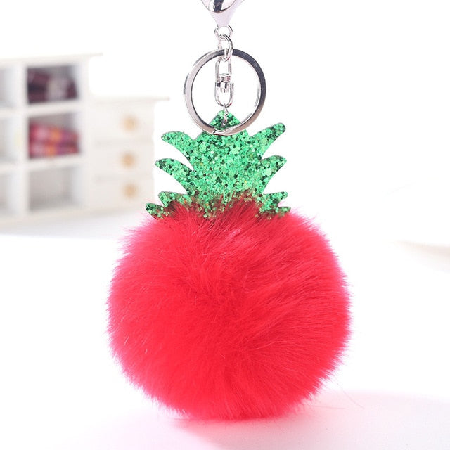 Fluffy Faux Fur Ball Fruit Pompom Keychain