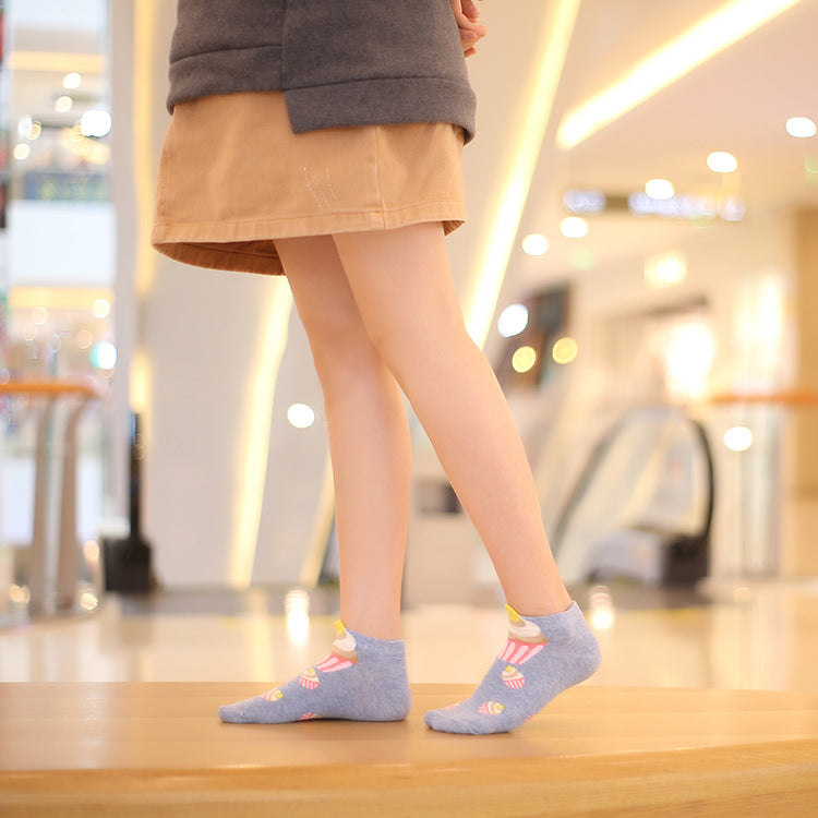 Kawaii Cupcake Ankle Socks - 5 Pairs Women’s Cotton Socks