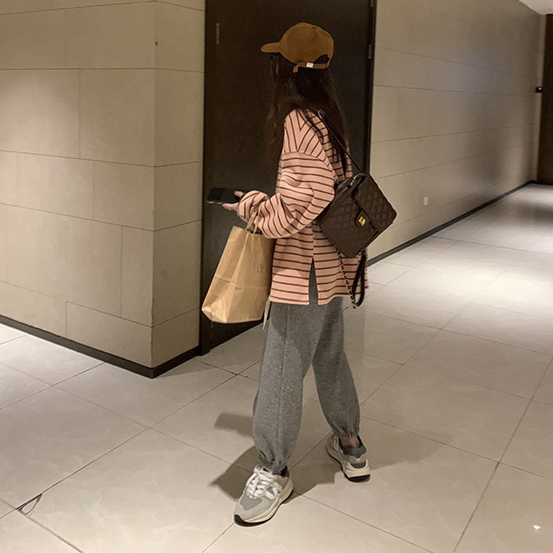Women’s Oversized Pink Striped Layering Sweatshirt