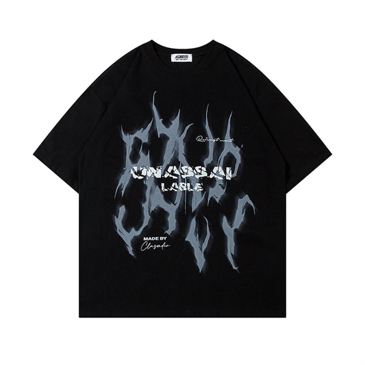 Harajuku Style Flame Letter Print Oversized T-Shirt