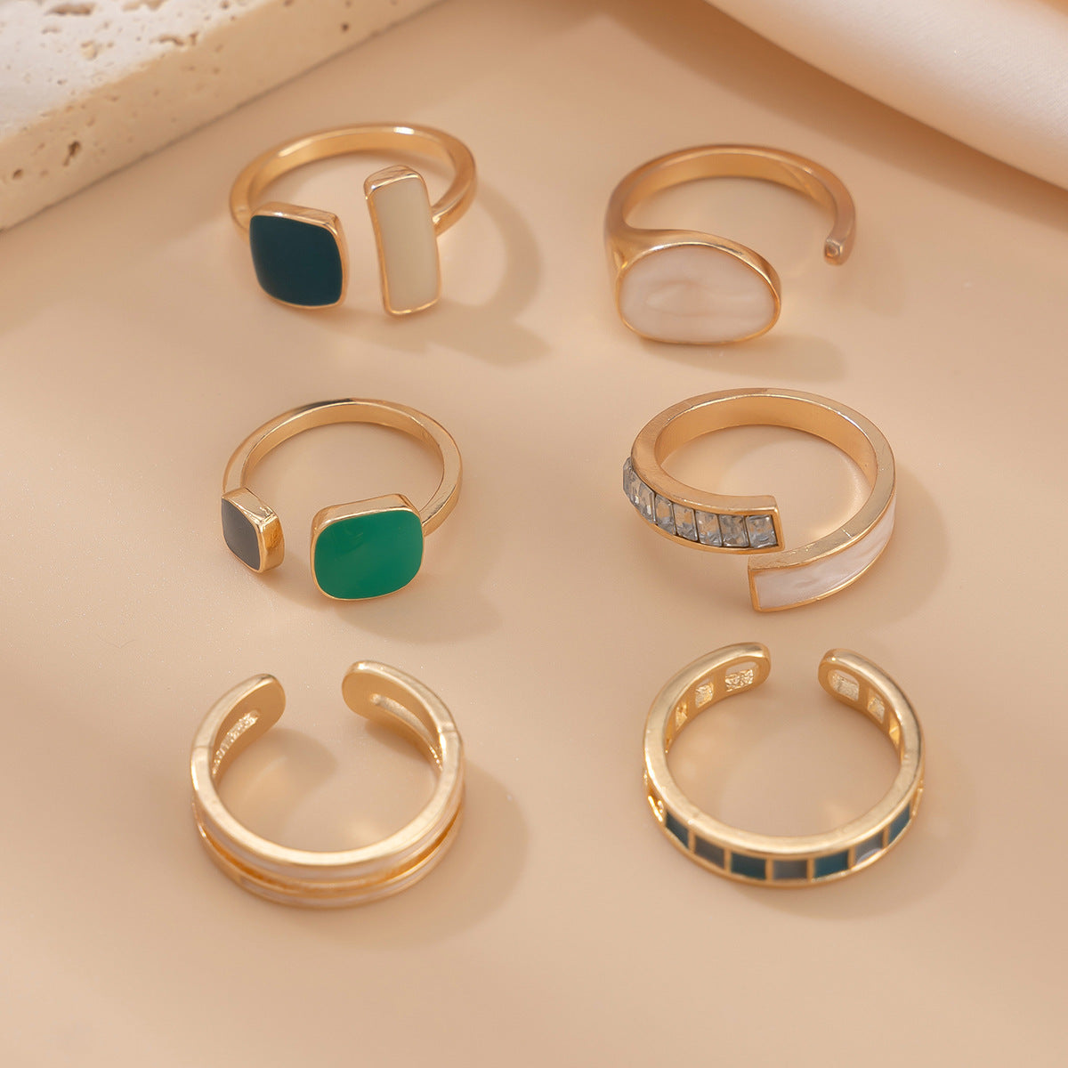 Harajuku Style French Retro Irregular Alloy Ring Set