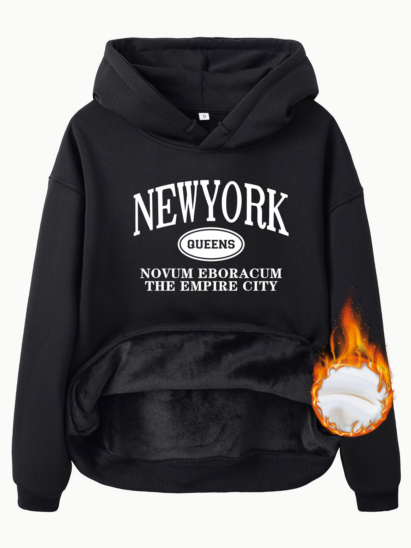 Pocket Hooded Long Sleeve Fleece Sweatshirt Top with NEW YORK Print