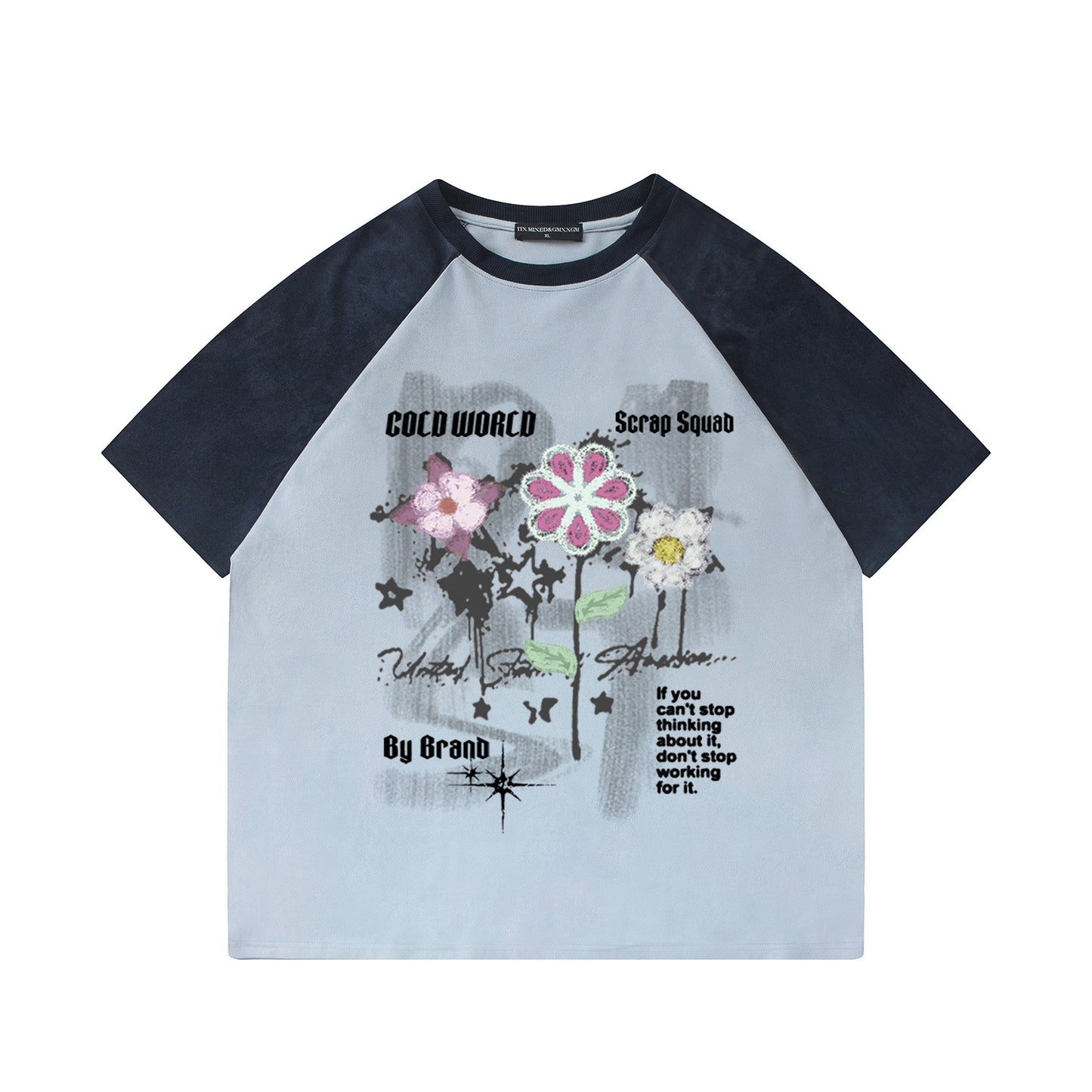Harajuku Flower Graffiti Shoulder-Length Short-Sleeved Shirt — Bold Floral Harajuku Style