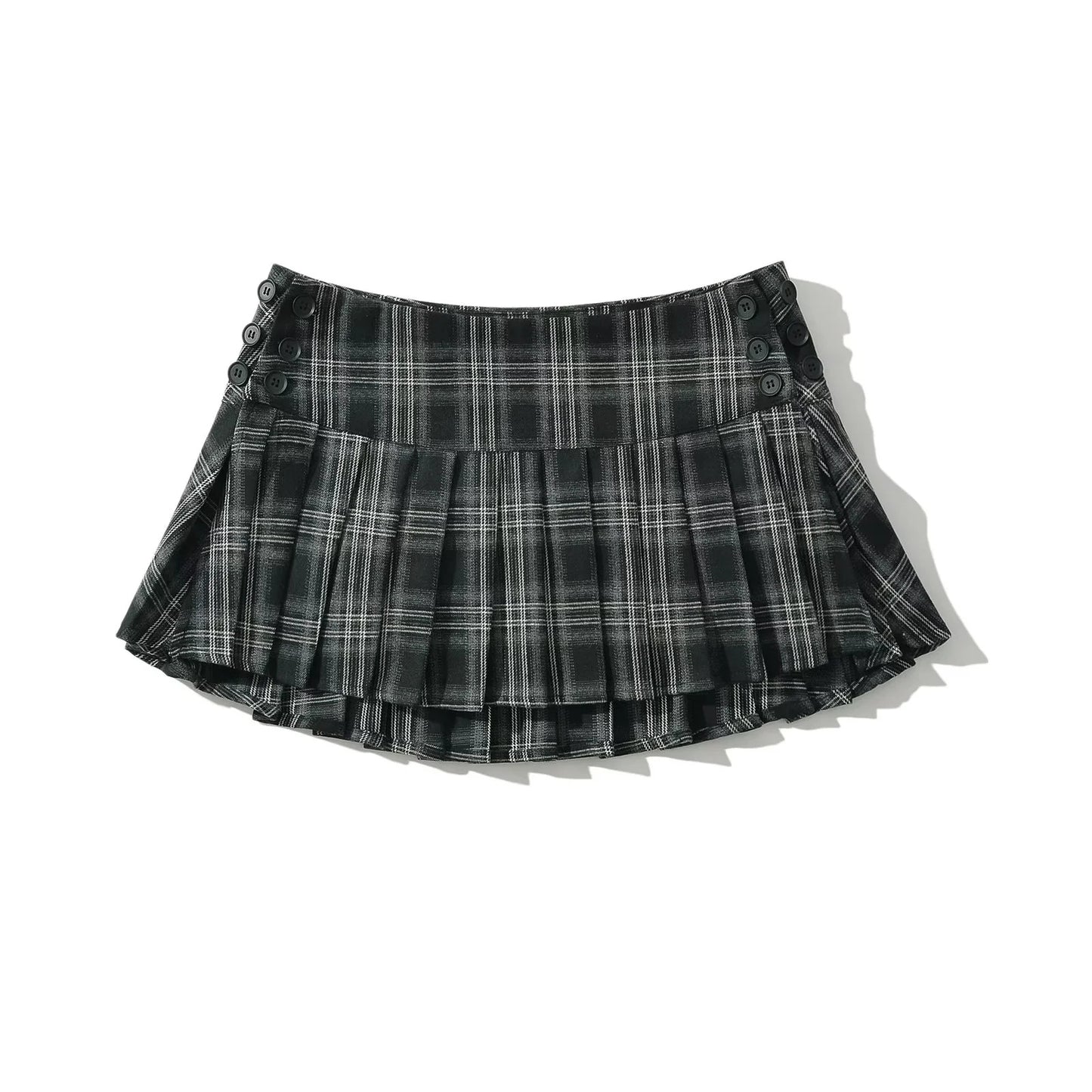 Double Button Checkered A-Line Skirt