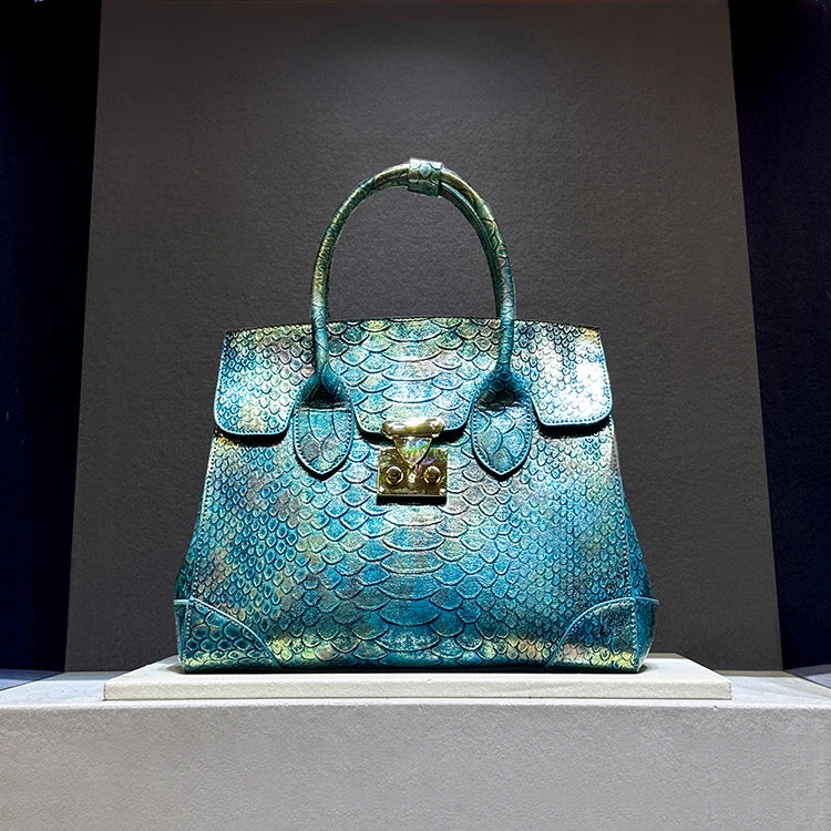 Luxury Leather Snake Print Crossbody Handbag for Women
