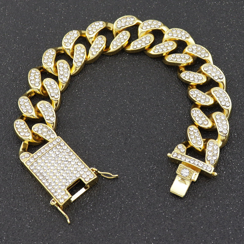 Harajuku Style Diamond-Encrusted Cuban Chain Bracelet