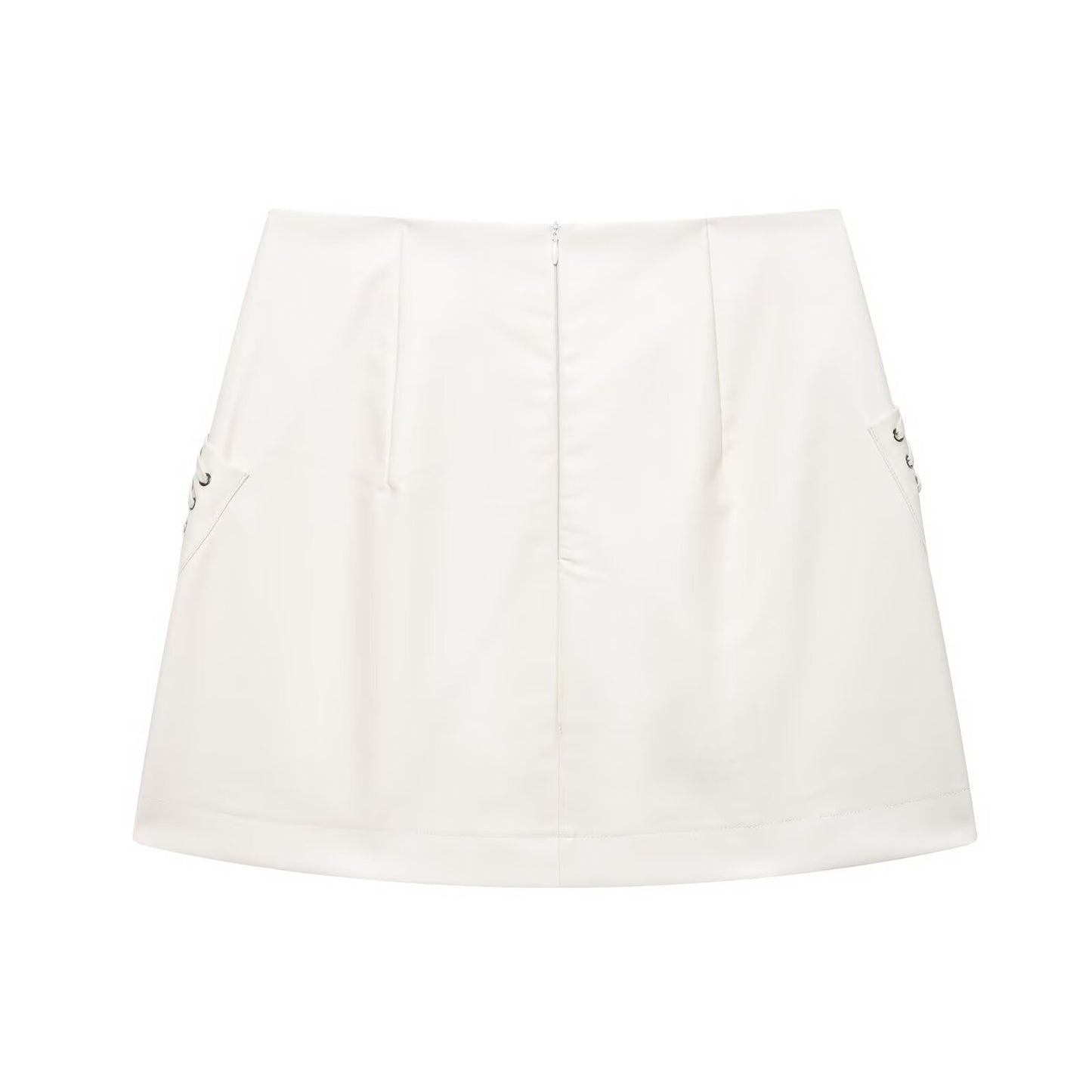 High-Waisted Pocket White Midi Skirt for Women